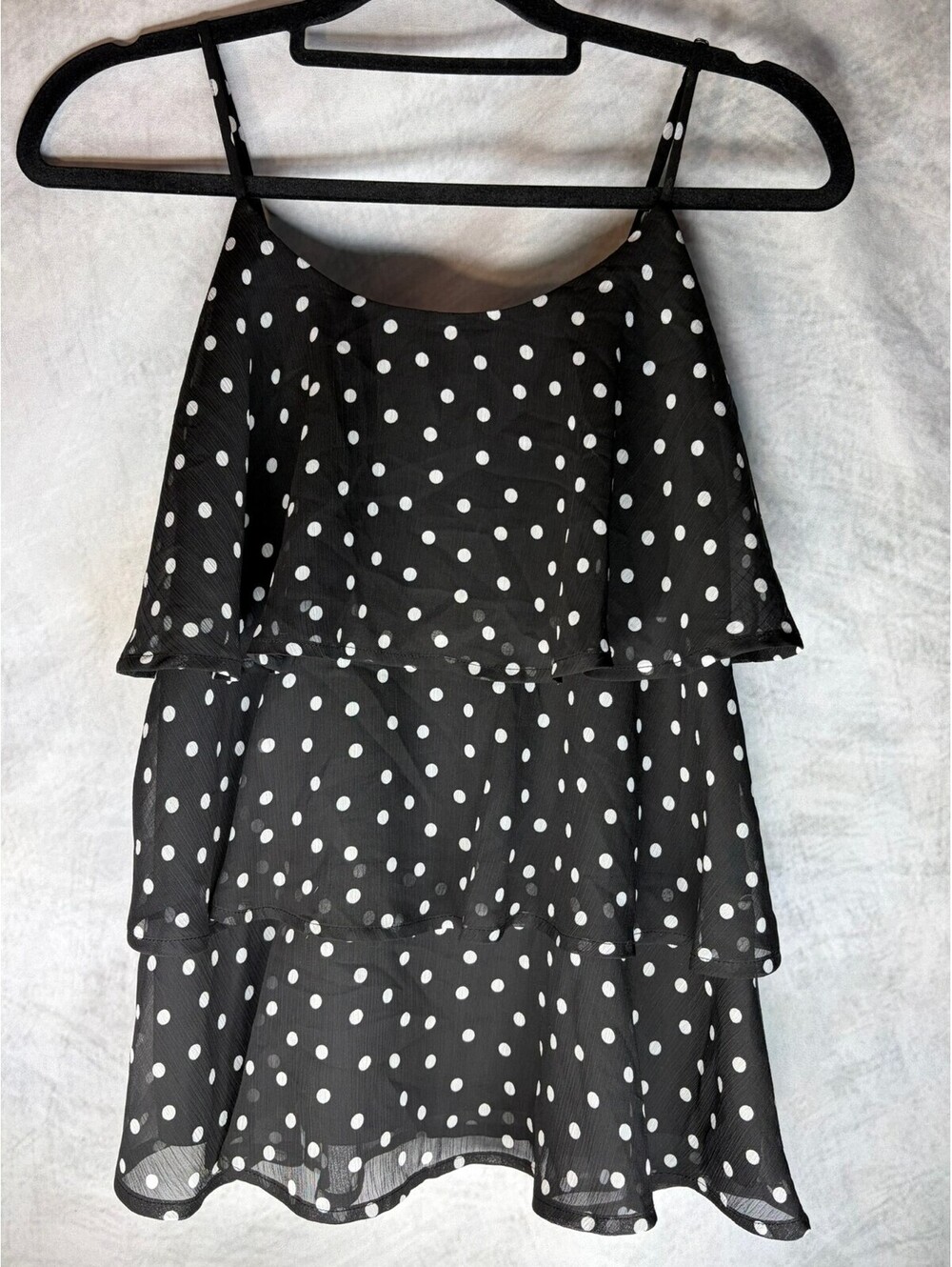 Candie's Women's Black White Polka Dot Tiered Cami Top Size Large